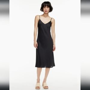 NWT WILFRED Only Slip Black Satin Midi Dress Sz M